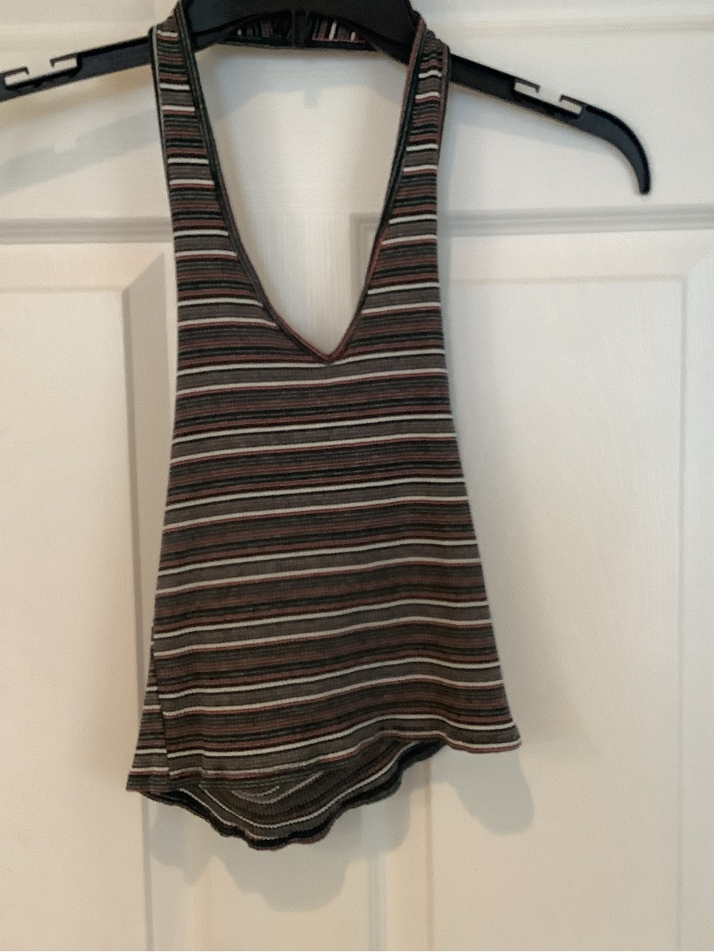 American Eagle Outfitters Cream & Green Striped Halter Tank